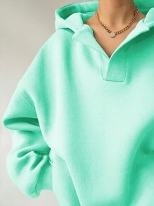 INAWLY 女士纯色宽松休闲连帽卫衣，秋冬季毕业季、返校季、毕业典礼、教师节、返校套头衫 - 薄荷綠 - 查看 3