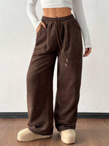 SHEIN PETITE Women's Autumn And Winter Street Fashion Casual Retro Corduroy Textured Baggy Pants