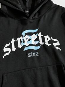 Manfinity VCAY Men's Graphic Print Loose Fit Crew Neck Long Sleeve Knit Sweatshirt Set, For Fall Winter - Black - View 1