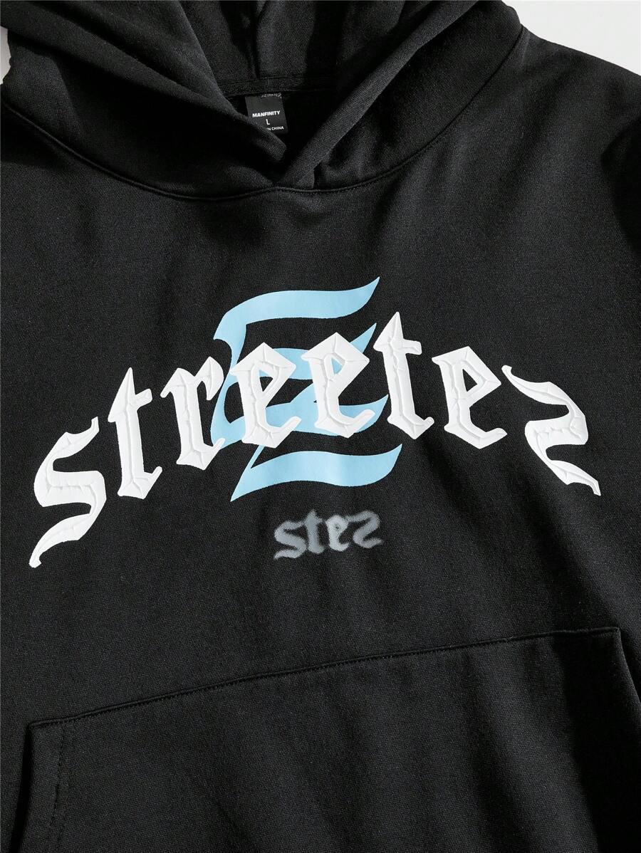 Manfinity VCAY Men's Graphic Print Loose Fit Crew Neck Long Sleeve Knit Sweatshirt Set, For Fall Winter - Black - View 1