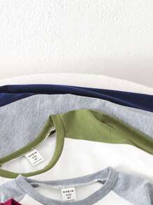 SHEIN 年轻男孩纯色拼色圆领长袖休闲 T 恤