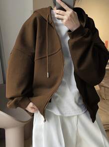 INAWLY 女士休闲纯色抽绳连帽运动衫（秋冬季） - 棕色 - 查看 5