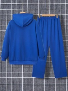 2pcs Teen Boys' Basic Casual Sports Style Long Sleeve Top And Pants Set - Royal Blue - View 2