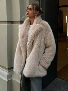 Aloruh Plus Size Women Fashionable Loose Faux Fur Collar Jacket In Fall/Winter