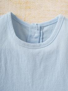 Souflis Souflis 2pcs/Set Baby Girl Blue Spring/Summer Outfit, Elegant Lovely Bow Decorated Round Neck Top With Ruffle Hem & Shorts For Daily Casual Occasions - Baby Blue - View 9