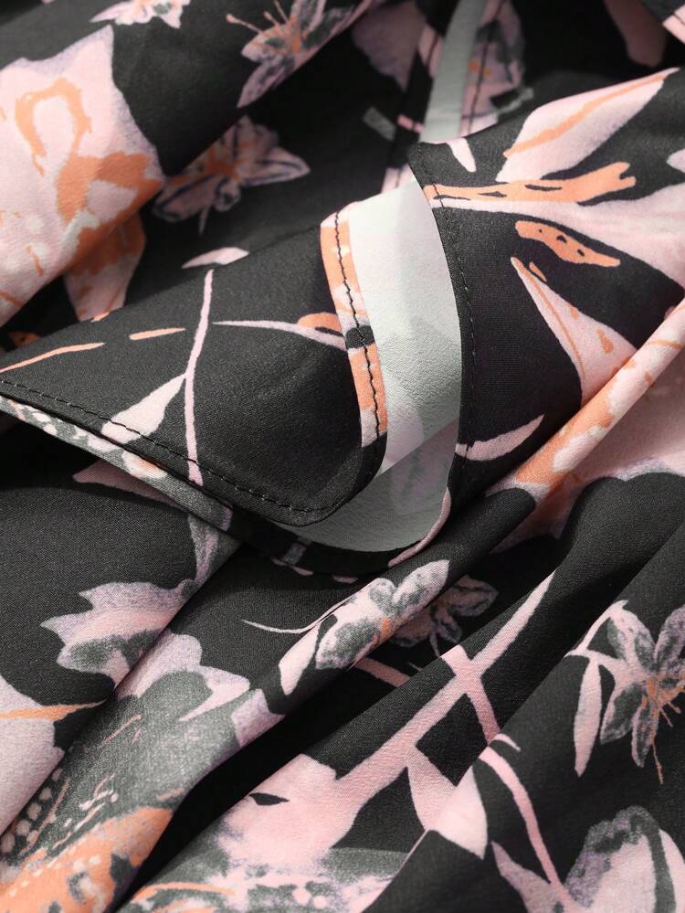 Square Neck Floral Print Mid-Length Dress For Women,Ruffle,Fall Clothes Long Sleeve Dress Maxi Dress Boho