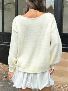 INAWLY Women Casual Loose Fit Solid Color Drop Shoulder Sweater, Autumn/Winter