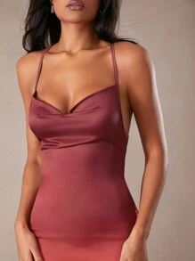 Hauture Vestido casual de otoño elegante para mujer con efecto ombré, plisado y bajo de sirena con espalda descubierta