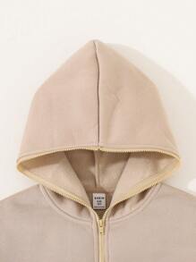 Tween Girl 休闲针织连帽卫衣长袖卫衣，适合秋冬季日常穿着 - 杏色 - 查看 3