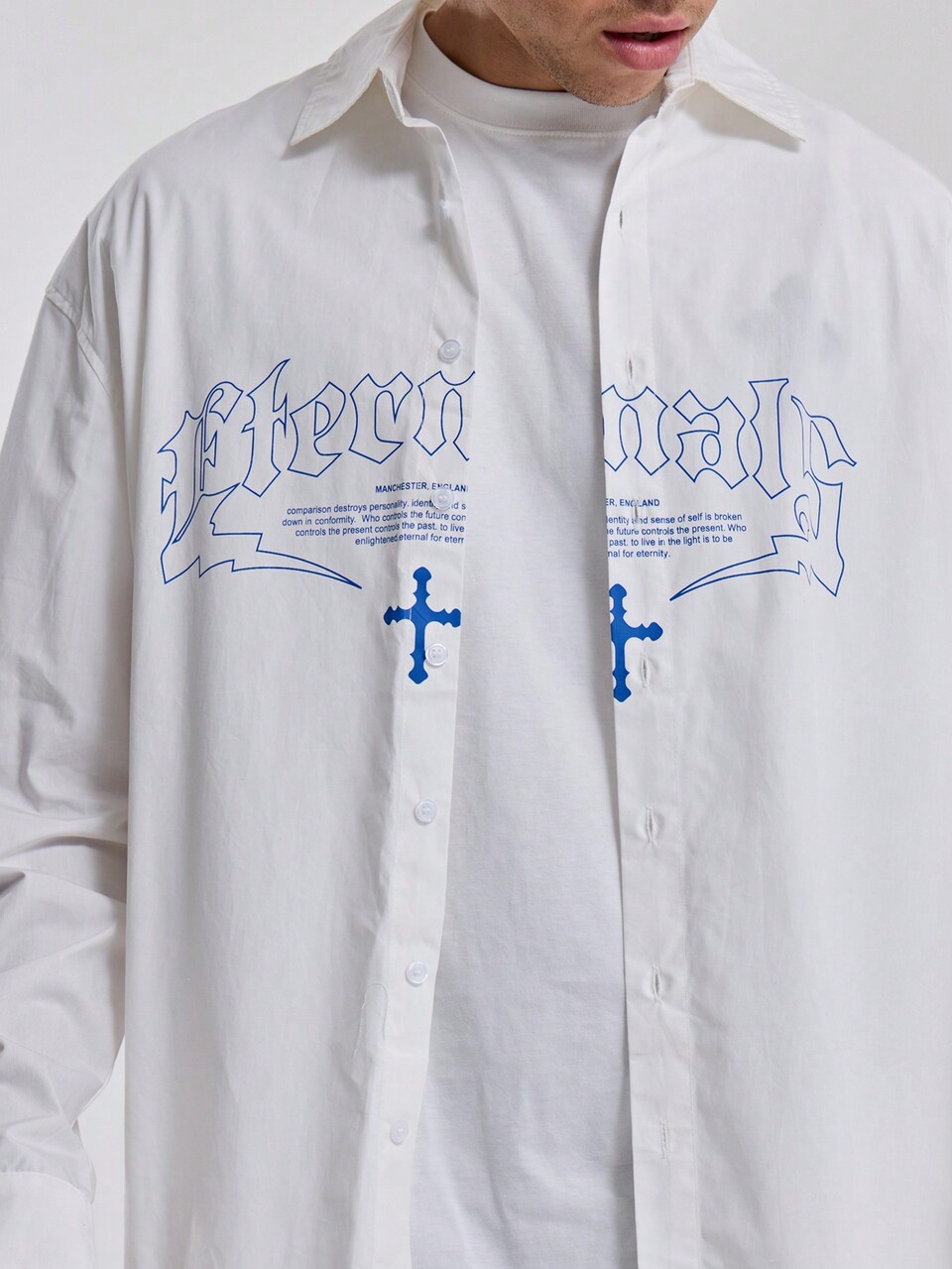 Light Weight Oversized Long Sleeve Button Through Collared Graphic Shirt Top SPRING SUMMER Essentials