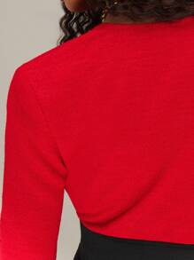 SHEIN Unity Hook And Eye Contrast Waist Panel Long Sleeve Plunge Top New Years Fall Cloth For Women - Red and Black - View 7