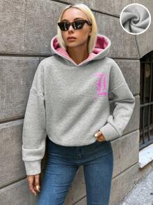 RueChic Hooded Sweatshirt With Text Print