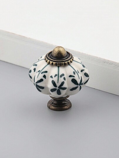 Vintage Ceramic Decoration Cabinet Knobs Blue White Porcelain Pumpkin Design With Leaf Vine Embossed Detail Antique Drawer Pulls Farmhouse Kitchen Cupboard Dresser Handles Rustic Home Decor Hardware