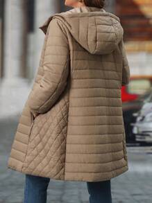 SHEIN LUNE Thick Padded Hooded Mid-Length Parka Padded Coat For Winter Clothes - Khaki - View 1