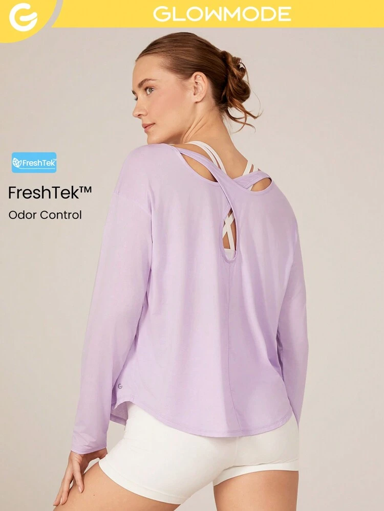 FreshTek™ Crossover Long Sleeve Relaxed Tee Low Impact Yoga Pilates Daily Summer