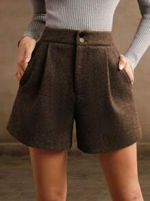 Anewsta Fashionable & Elegant Wool Blend Women Shorts For Commuting - Coffee Brown - View 6
