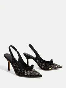 CUCCOO TILAWA Women's Rhinestone Decor Bow Embellished Glamorous High Heel Pumps Valentines - Black - View 7