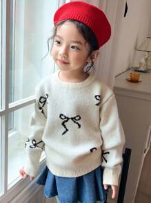 DAZY 年轻女孩蝴蝶结细节圆领秋季毛衣