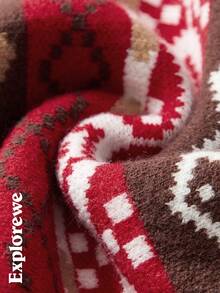 SHEIN Young Boy Casual Colorblock Geometric Jacquard Crew Neck Sweater, Autumn/Winter Fall - Red - View 7