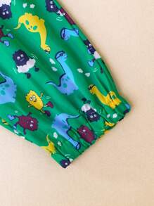 2pcs/Set Young Girl Cute Cartoon Dinosaur Print Hoodie And Jogger Pants Set - Multicolor - View 3