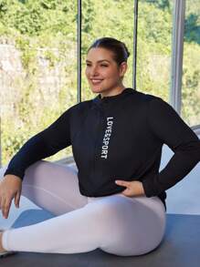 SHEIN Sport Studio Kurtka sportowa damska Plus Size Casual Letter Print z długim rękawem, jesień