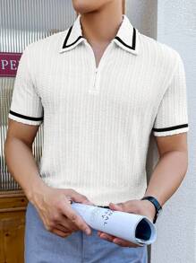 Manfinity Homme Men's Striped Short Sleeve Casual/Work Polo Shirt - White - View 4