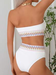 Conjunto de bikini con bandeau de control de barriga para mujer, talla 1/2 taza, para verano