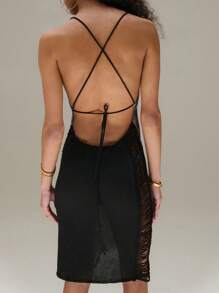 SHEIN Unity Leopard Print Tassel Side Detail Tie Back Bodycon Dress Sexy - Multicolor - View 2