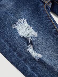 SHEIN Infant/Baby Girl Blue Denim Elastic Distressed Jeans - Dark Wash - View 4