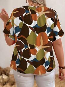 EMERY ROSE Plus Size Round Neck Floral Print Batwing Sleeve Summer Shirt - Maroon - View 2