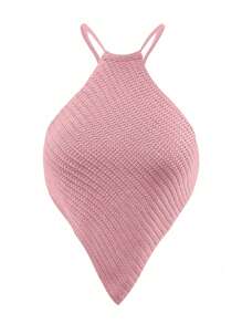 Chiquease 女士纯色细肩带简约针织上衣，适合日常休闲穿着 - 藕粉色 - 查看 1