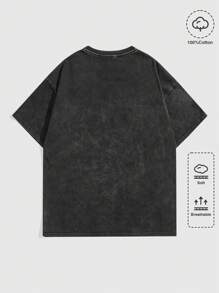 ROMWE MEN Street Life 男士字母图案落肩 T 恤，学校