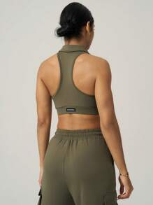 SHEIN Sport Studio Women's Casual Solid Color Zip-Up Cropped Sports Jacket