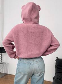 SHEIN Slayr Plus Size Women Solid Color Long Sleeve Minimalist Hoodie, Casual For Daily Wear - Dusty Pink - View 2