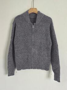 INAWLY Pull casual ample à fermeture éclair de unicolore pour femme