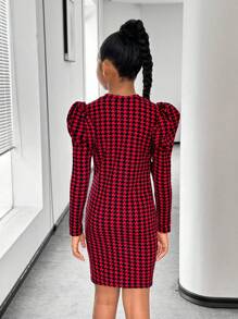 Vestido de manga larga con cuello redondo, de estilo callejero de moda de lana a cuadros para niñas preadolescentes