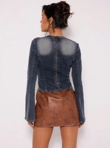 MUSERA Denim Studded Long Sleeve Top Spring 90's Cute Sexy Y2k Summer