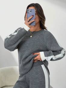 SHEIN Tall Sweater And Pants Two-Piece Set With Raglan Sleeve - Dark Grey - View 3
