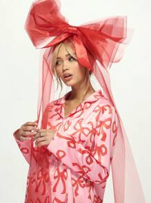 MISSGUIDED Bow Print Long Sleeves Shirt And Wide Leg Pants Two Piece Lounge Set Valentine Day Pajamas - Multicolor - View 3