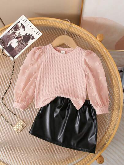 SHEIN Top à manches longues mignonne avec pois roses mixtes pour bébés filles, pour l'automne/l'hiver