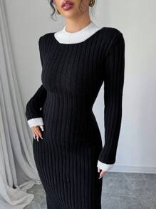 Elenzga Elegant Knitted Women Dress, Slim Fit Knee Length, New Autumn Winter Stylish Fall Cloth For Women - Multicolor - View 6