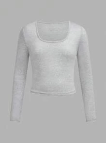 SHEIN Girlism Set de 3 blusas de manga larga de cuello redondo ajustadas de unicolor en estilo casual urbano para niñas preadolescentes - Gris Claro - Ver 5