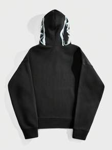 Forever 21 Men's Heavyweight Loose Oversized Baggy Hoodie Sweatshirt In Black With Hood Printed Fall/Winter