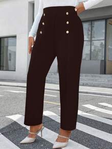 Celure 加大码高腰弹性纹理面料前双纽扣装饰紧身修身休闲裤适合办公室穿着和户外穿着