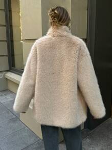 Aloruh Plus Size Women Fashionable Loose Faux Fur Collar Jacket In Fall/Winter