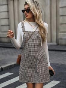 SHEIN Clasi 女士格子口袋休闲通勤迷你毛衣连衣裙 - 彩色 - 查看 3