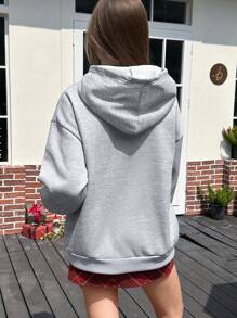 Jouncy Sudadera con capucha casual para mujer con estampado de letras y corazones para la temporada de otoño