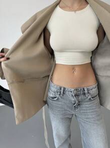 Aloruh Women's Winter Camel Coat Khaki Jacket Autumn Daily Outgoing Big Lapel Double Pocket Overcoat, Camel,Long Sleeve - Camel - View 8