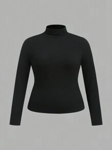 SHEIN Essnce 4pcs/Set Women Plus Size Casual Striped Turtleneck Fitted Pullover Tops, Autumn/Winter