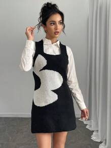 Chiquease فستان كنزة صوفية محبوك بأكمام بدون أكمام مع طباعة زهرية للنساء، خريف/شتاء